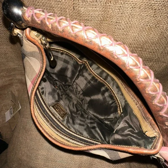 Burberry Metallic ✨ Beige Nova Check Canvas & Leather Hobo Bag 🤎❤️🖤🤍 w/dustbag - Picture 4 of 13